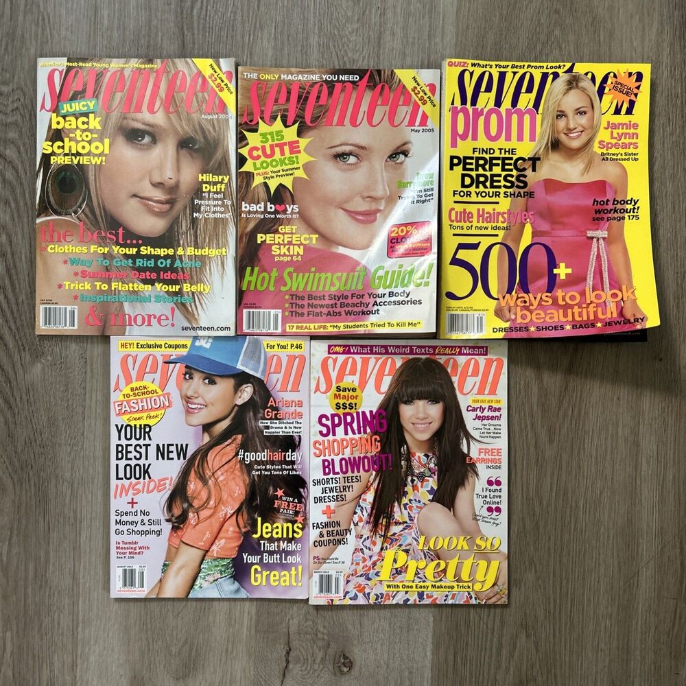 Seventeen Magazine Lof of 5 2004-2013 Prom Hilary Duff Ariana Grande Barrymore